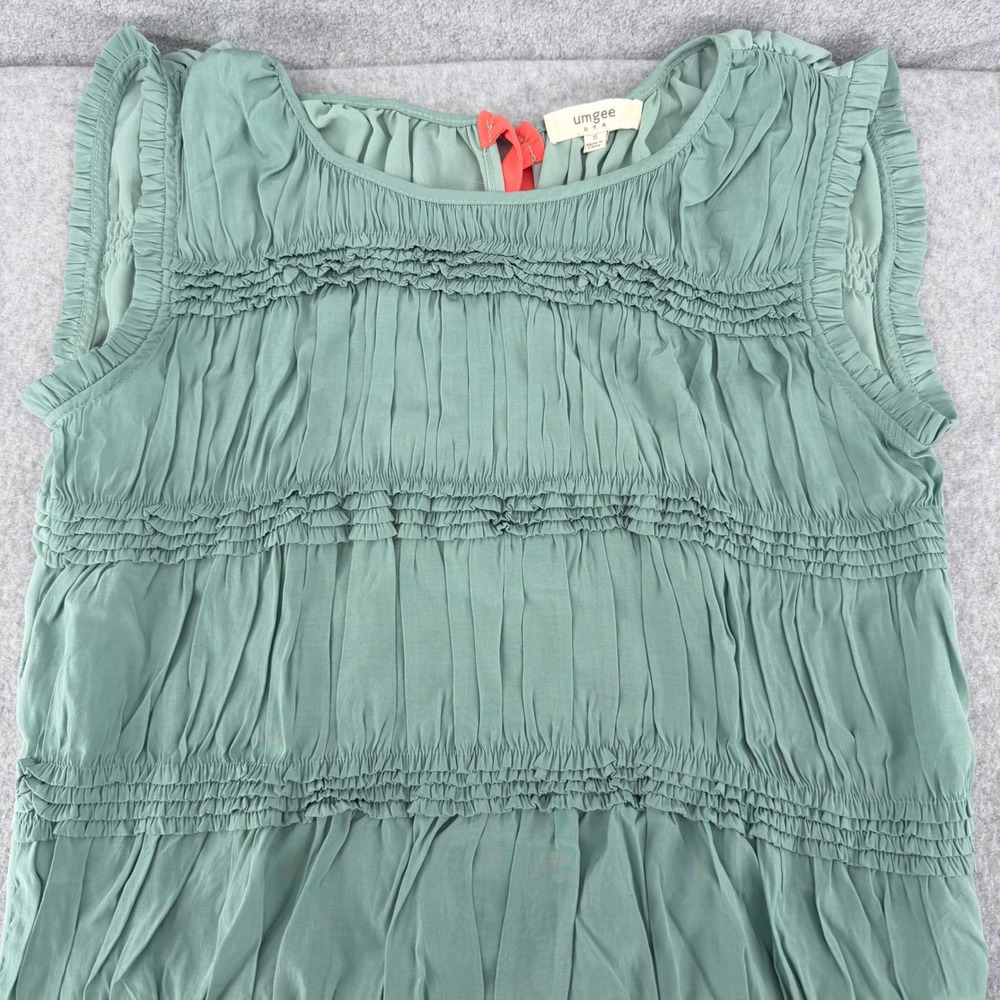 Umgee Sage Green Tiered Ruffle Sleeveless Blouse Coral Back Tie Top Small A7713